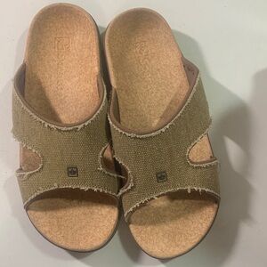 Spence Tan Canvas and cork Slip-On Sandals size 8